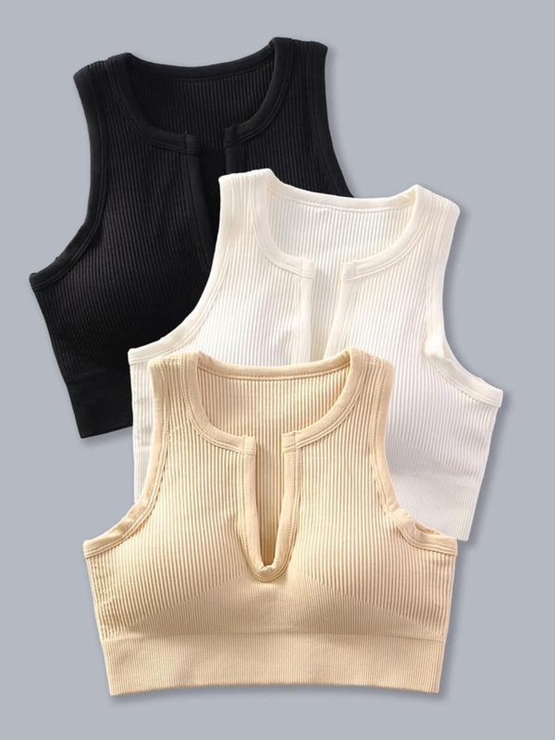 Women'S Solid Notched Neck Sports Vest, Breathable Crop Sports Tank Top for Yoga Gym Workout, Sports Clothing for Women, Athletic Wear Running Vest, Women'S Sportswear, Workout Tops, Athletic Tops, Gym Clothing