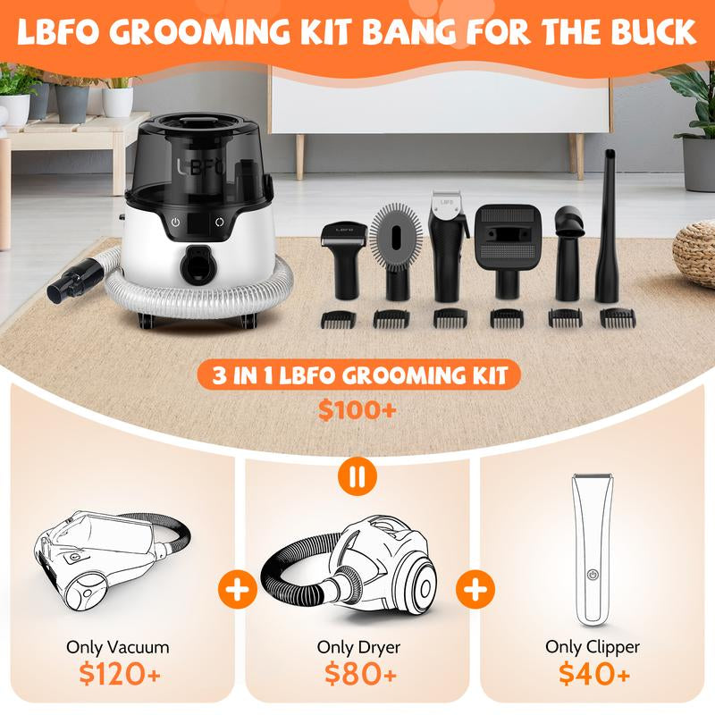 Pet Hair Vacuum and Dog Dryer with 6 Pet Grooming Tools 600W Dog Grooming Vacuum with 3L Dust Cup Low Noise Pet Hair Dryer Vacuum Guide Comb