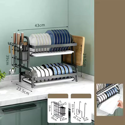 2024 NEW Dish Drying Rack 2-Tier Compact Kitchen Dish Rack Drainboard Set Large Rust-Proof Dish Drainer with Utensil Holder