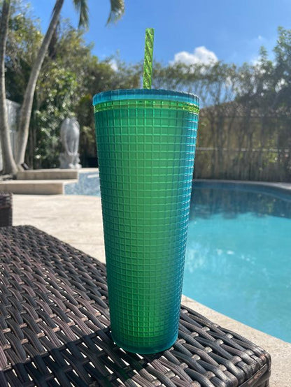 Starbucks 2022 Green Grid 24Oz Tumbler Cold Cup Mountain Dew