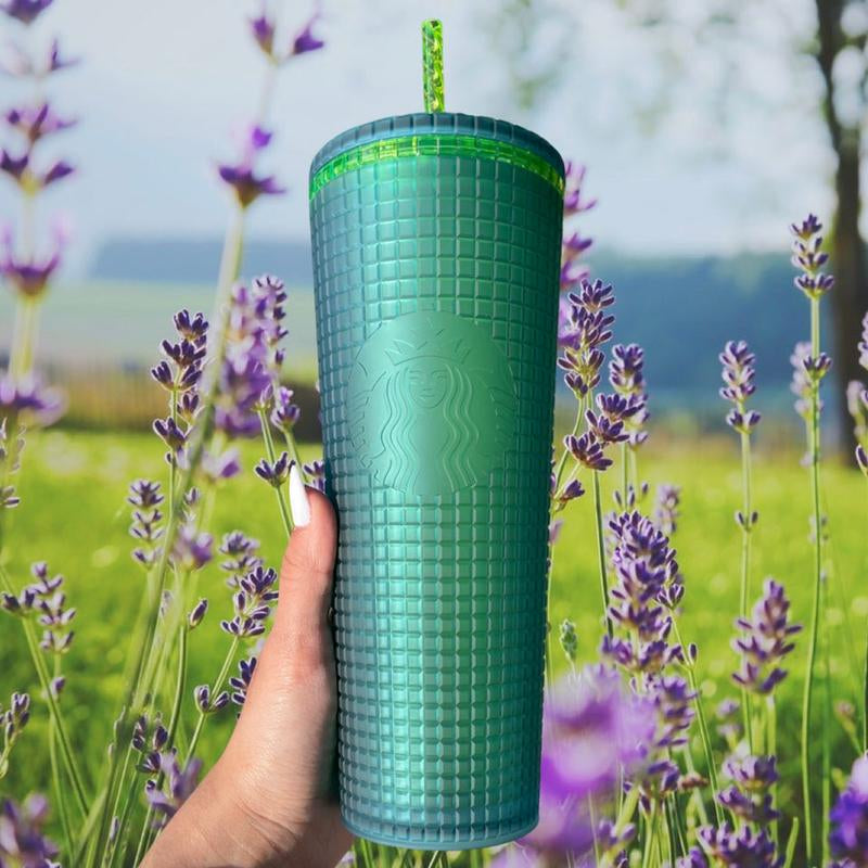 Starbucks 2022 Green Grid 24Oz Tumbler Cold Cup Mountain Dew