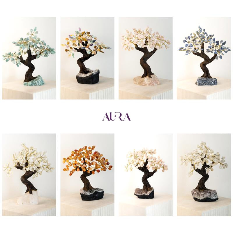  Natural Healing Energy Crystal Aura Tree Decoration, Natural Crystal Base, Enchanting Fengshui Gift for Home & Office