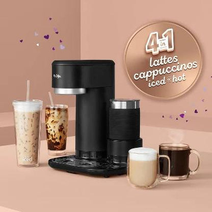 Mr. Coffee 4-In-1 Single-Serve Latte, Iced, and Hot Coffee Maker with Milk Frother and Tumbler Black