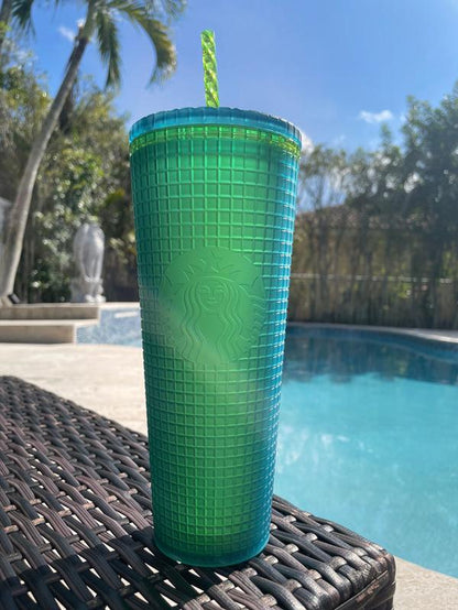 Starbucks 2022 Green Grid 24Oz Tumbler Cold Cup Mountain Dew