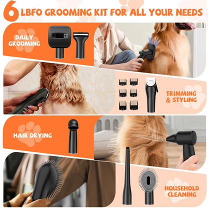 Pet Hair Vacuum and Dog Dryer with 6 Pet Grooming Tools 600W Dog Grooming Vacuum with 3L Dust Cup Low Noise Pet Hair Dryer Vacuum Guide Comb