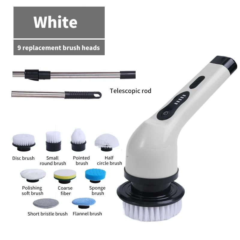 9-In-1 Electric Cleaning Brush Electric Spin Cleaning Scrubber Electric Cleaning Tools Parlour Kitchen Bathroom Cleaning Gadgets