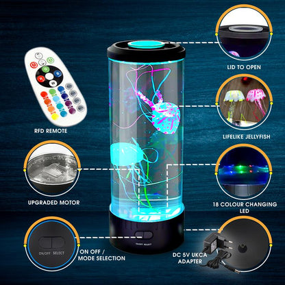 Brewish Giftable Jellyfish Lamp, Lifelike Desk Jellyfish Aquarium, Remote Control Jellyfish LED Light with 18 Colors, Home Decor Room Lighting Nightlight