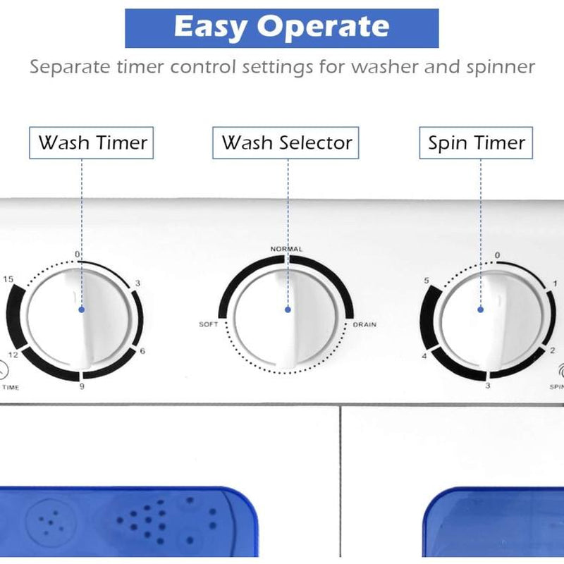 [NEW YEAR SALE] 【Costway】- Twin Tub Washer and Dryer Combo, 20Lbs Capacity (12Lbs Washing and 8Lbs Spinning) Washing Machine, Compact Portable Mini Laundry Washer for Apartment, Semi-Automatic, Inlet and Drain Hose