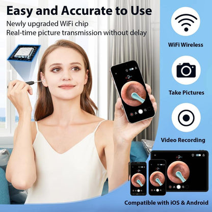 Ear Wax Removal Tool, Ear Cleaner Camera with 1296P, Ear Cleaning Kit with 6 Ear Pick, Ear Camera for Iphone, Ipad, Android Phones, with 8 Pcs Ear Set