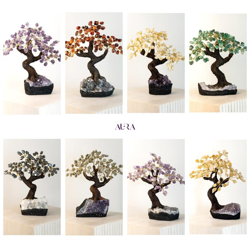  Natural Healing Energy Crystal Aura Tree Decoration, Natural Crystal Base, Enchanting Fengshui Gift for Home & Office