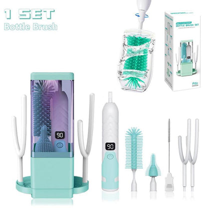 Electric Bottle Cleaning Brush Set, 1 Set Including Bottle Brush & Holder & Straw Brush & Bottle Stand, Multifunctional Cleaning Tool for Home Kitchen