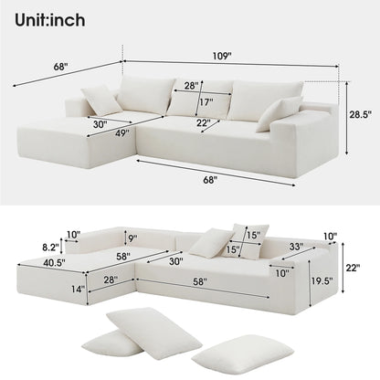 109" Modular Sectional Sofa, L Shaped Modern Couch Upholstered Sleeper Sofa Minimalist Style Couch Living Room Sofa Set for Living Room, White