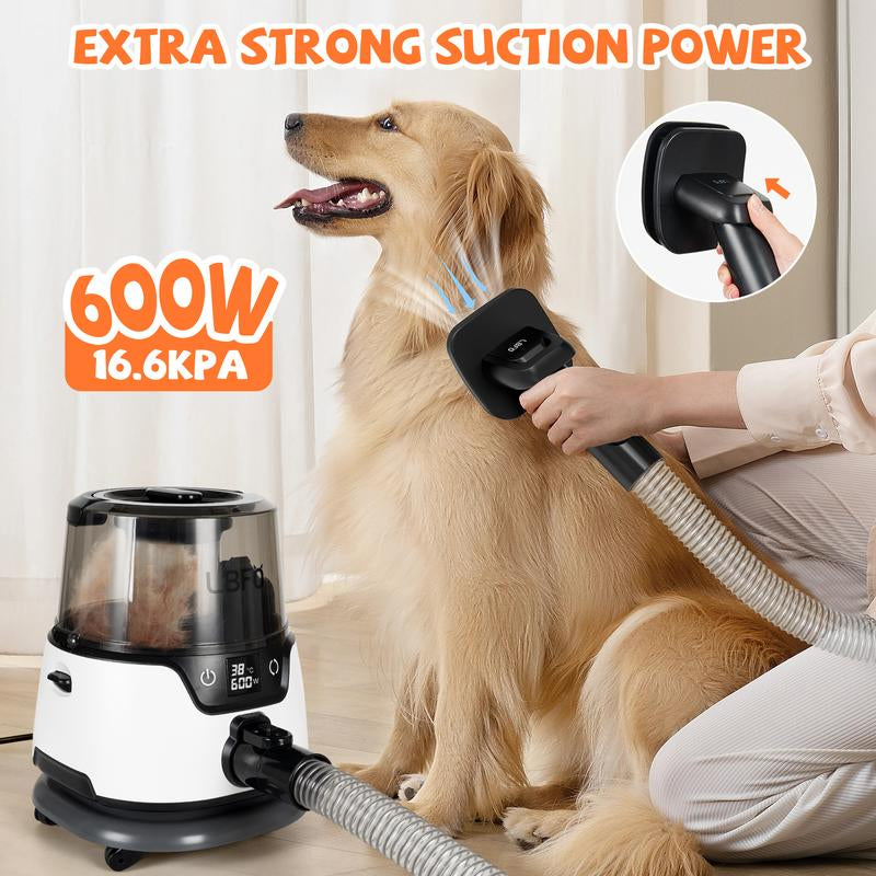 Pet Hair Vacuum and Dog Dryer with 6 Pet Grooming Tools 600W Dog Grooming Vacuum with 3L Dust Cup Low Noise Pet Hair Dryer Vacuum Guide Comb