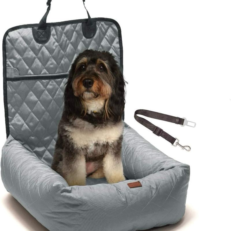 Dog Car Booster Seat - Luxurious 2-In-1 Dog Carseat & Comfy Indoor Lounge Bed for Dogs & Cats - Easy to Install Water Resistant Pet Booster Seat for Car with Pet Seat Belt Leash