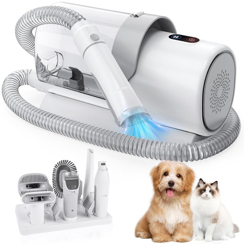 Dog Grooming Kit & Pet Hair Vacuum, 7 Pet Grooming Tools with Nail Grinder Pet Clipper, 2.5L Dust Cup, Pet Grooming Vacuum for Shedding Cats and Animals Hair, Home Cleaning (White)