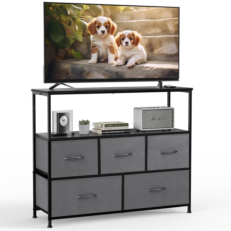 Furnichic Haven TV Stand Drawer with 5 Drawers, Open Storage Shelf Dresser for Bedroom/Living Room/Aisle, Multifunctional Dresser