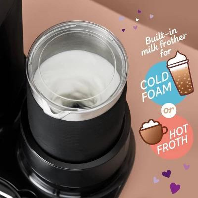 Mr. Coffee 4-In-1 Single-Serve Latte, Iced, and Hot Coffee Maker with Milk Frother and Tumbler Black