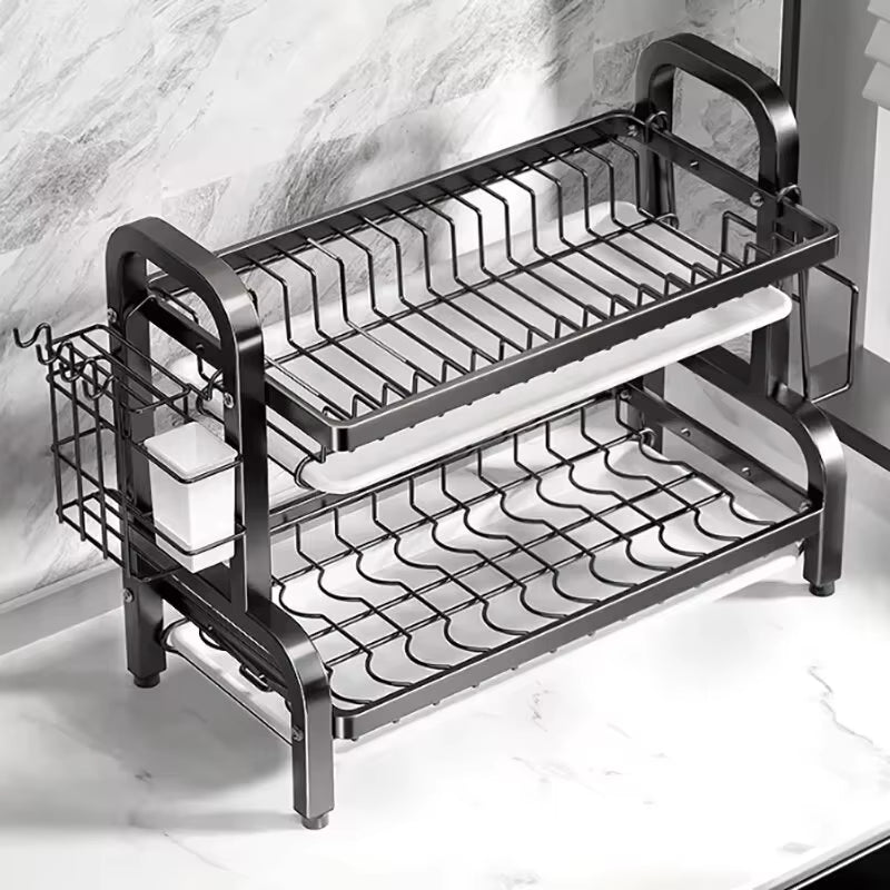 2024 NEW Dish Drying Rack 2-Tier Compact Kitchen Dish Rack Drainboard Set Large Rust-Proof Dish Drainer with Utensil Holder