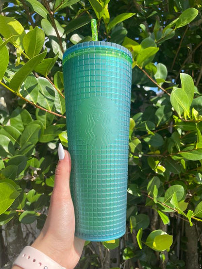 Starbucks 2022 Green Grid 24Oz Tumbler Cold Cup Mountain Dew