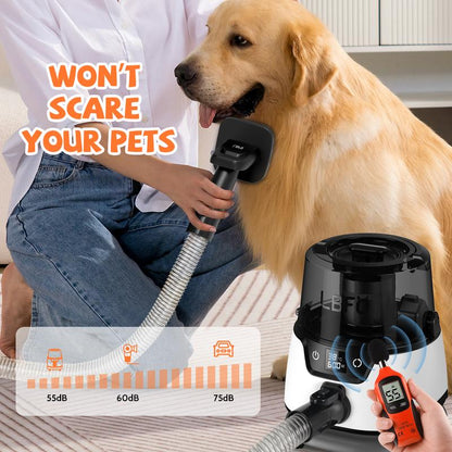 Pet Hair Vacuum and Dog Dryer with 6 Pet Grooming Tools 600W Dog Grooming Vacuum with 3L Dust Cup Low Noise Pet Hair Dryer Vacuum Guide Comb