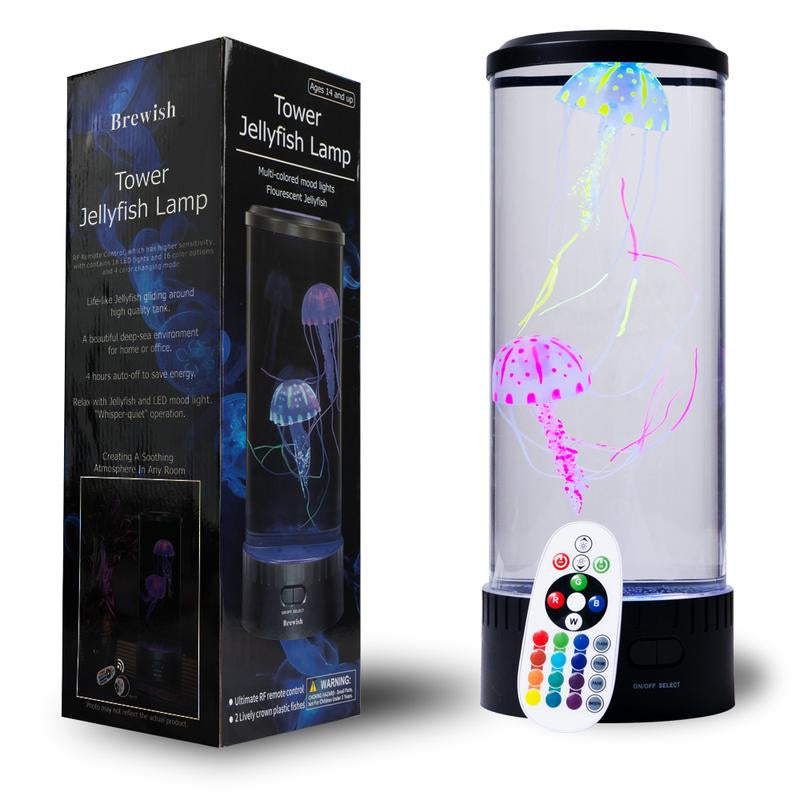 Brewish Giftable Jellyfish Lamp, Lifelike Desk Jellyfish Aquarium, Remote Control Jellyfish LED Light with 18 Colors, Home Decor Room Lighting Nightlight