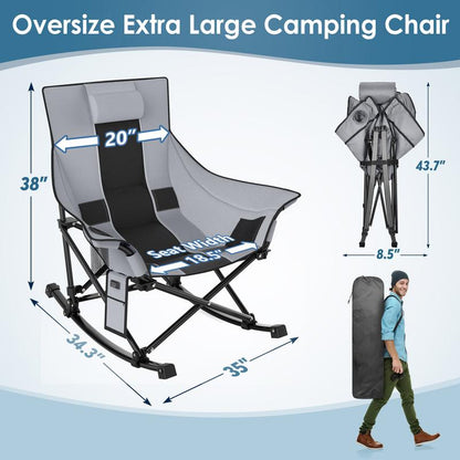 Heated Camping Rocking Chair-Black and Gray Spliced Color, Portable Outdoor Rocker with Heating Function, Perfect for Camping（No Battery） Tailgating,