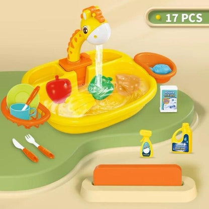 CUTE STONE Play Sink with Running Water,Sink Toys with Upgraded Electric Faucet, Pool Floating Fishing Toys for Water Play, Realistic Cookingset Toys