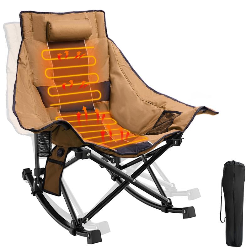 Heated Camping Rocking Chair-Black and Gray Spliced Color, Portable Outdoor Rocker with Heating Function, Perfect for Camping（No Battery） Tailgating,