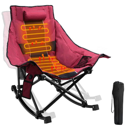 Heated Camping Rocking Chair-Black and Gray Spliced Color, Portable Outdoor Rocker with Heating Function, Perfect for Camping（No Battery） Tailgating,