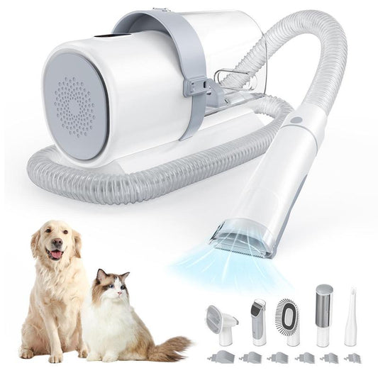 Dog Grooming Kit & Pet Hair Vacuum, 7 Pet Grooming Tools with Nail Grinder Pet Clipper, 2.5L Dust Cup, Pet Grooming Vacuum for Shedding Cats and Animals Hair, Home Cleaning (White)