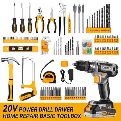 DEKO 186-Piece 20V Cordless Drill & Multi-Functional Tool Kit – All-In-One Electric Drill Driver Set with Battery for DIY, Home Repair, Pink Power Tools Kit, Valentine'S Day Gift