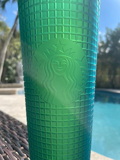 Starbucks 2022 Green Grid 24Oz Tumbler Cold Cup Mountain Dew