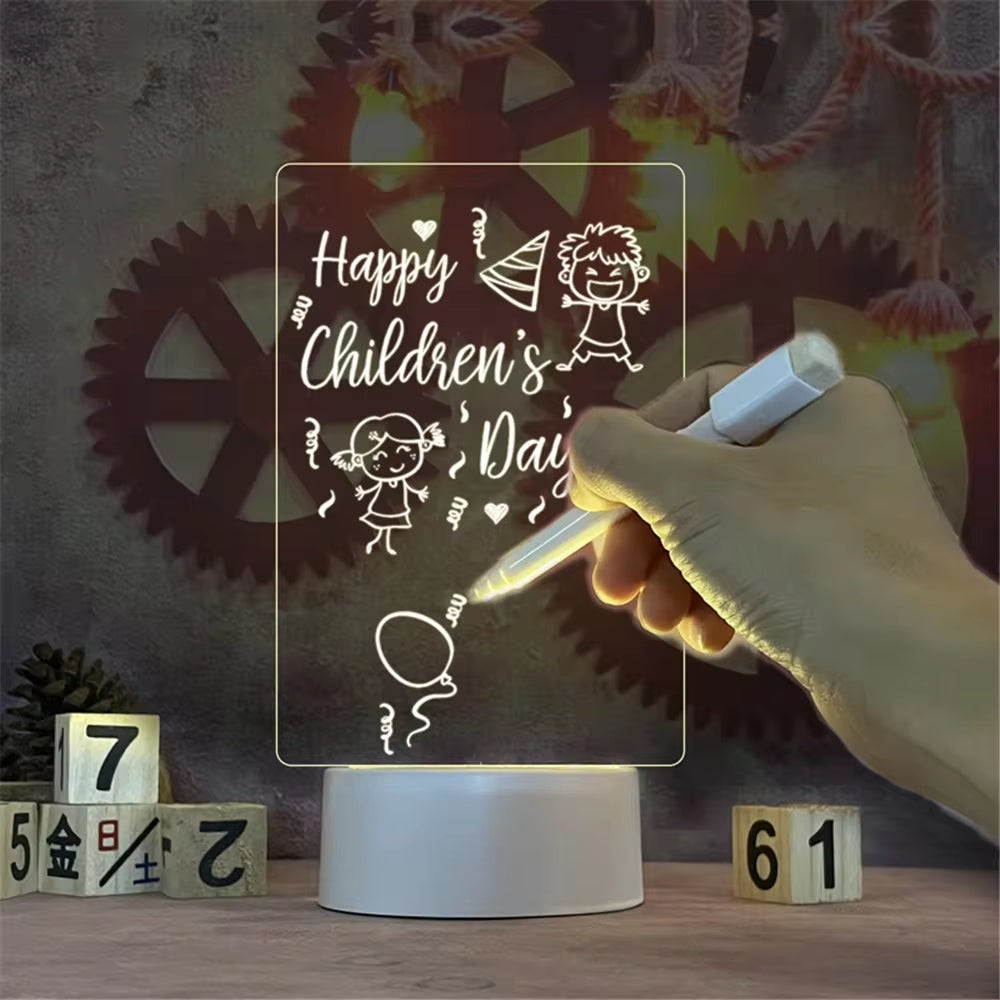 Transparent Luminous LED Night Lights USB Luminous Acrylic Night Light Erasable Write Message Board Calendar Desktop Ornaments