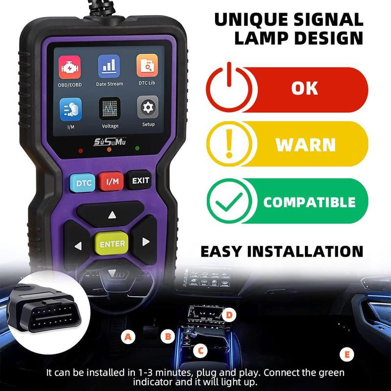 Scanner Diagnostic Tool for OBD-2 Car Engine Fault Check, Engine Code Reader for Cars & Trucks, Automobile Engine Fault Tool for All Vehicles after 1996