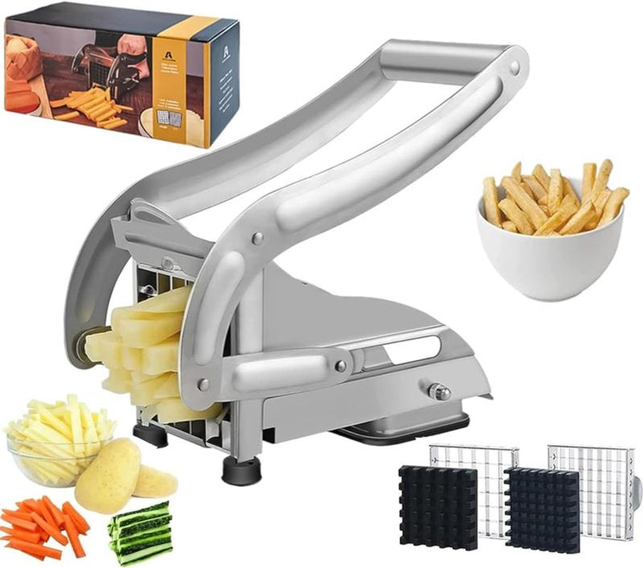 Commercial Grade Stainlesssteel French Fry Cutter, Air Fryer Mate,Vegetable and Potato Slicer, 2 Blade Sizesnon-Slip Suction Base, Perfect for Air Fryer Christmas Gift